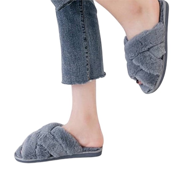 Grey Cross Strap Slippers - Picture 5 of 6